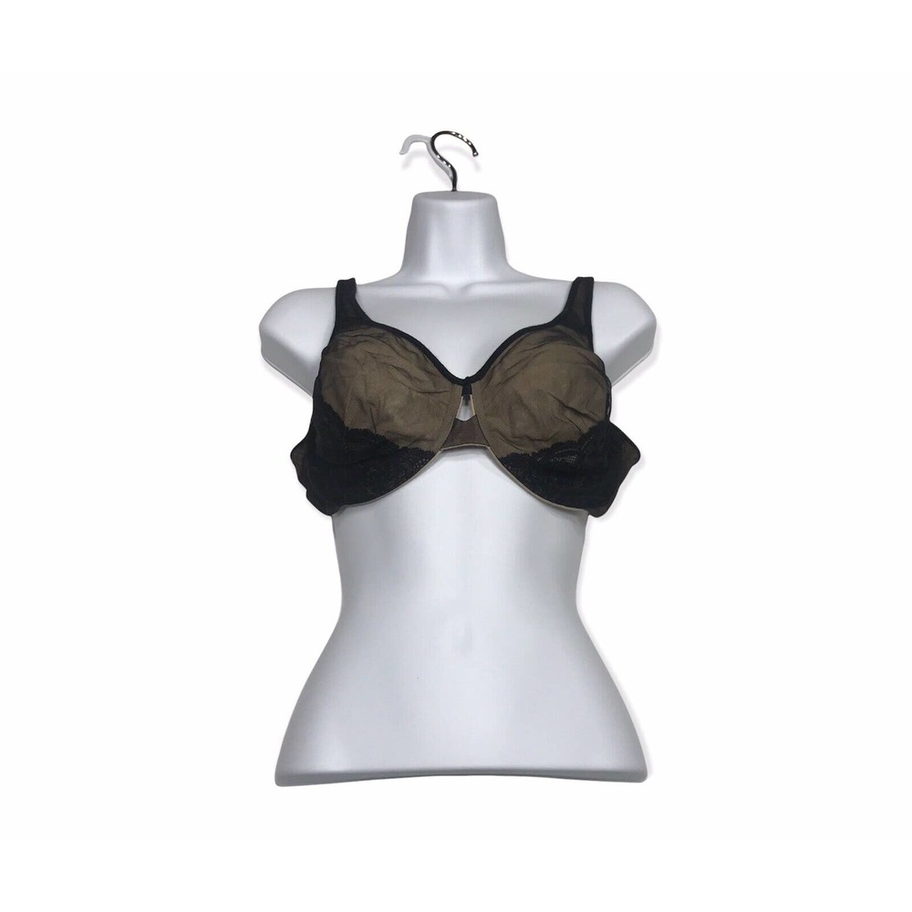 Maidenform Lilyette Bra 38D Nude Adjustable Strap Sheer Lace Underwire Black